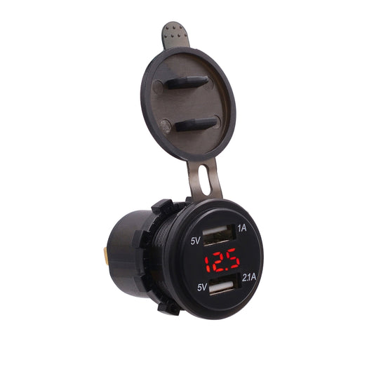 Universal Car Dual Port USB Charger Power Outlet Adapter 3.1A 5V IP66 with LED Digital Voltmeter + 60cm Cable(Red Light) - DIY Modified Charger by buy2fix | Online Shopping UK | buy2fix