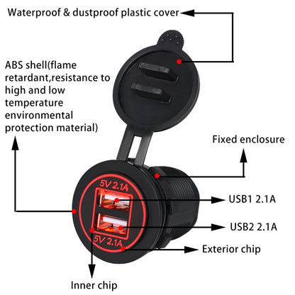 Universal Car Dual USB Charger Power Outlet Adapter 4.2A 5V IP66 with Aperture + 60cm Cable(Red Light) - DIY Modified Charger by buy2fix | Online Shopping UK | buy2fix