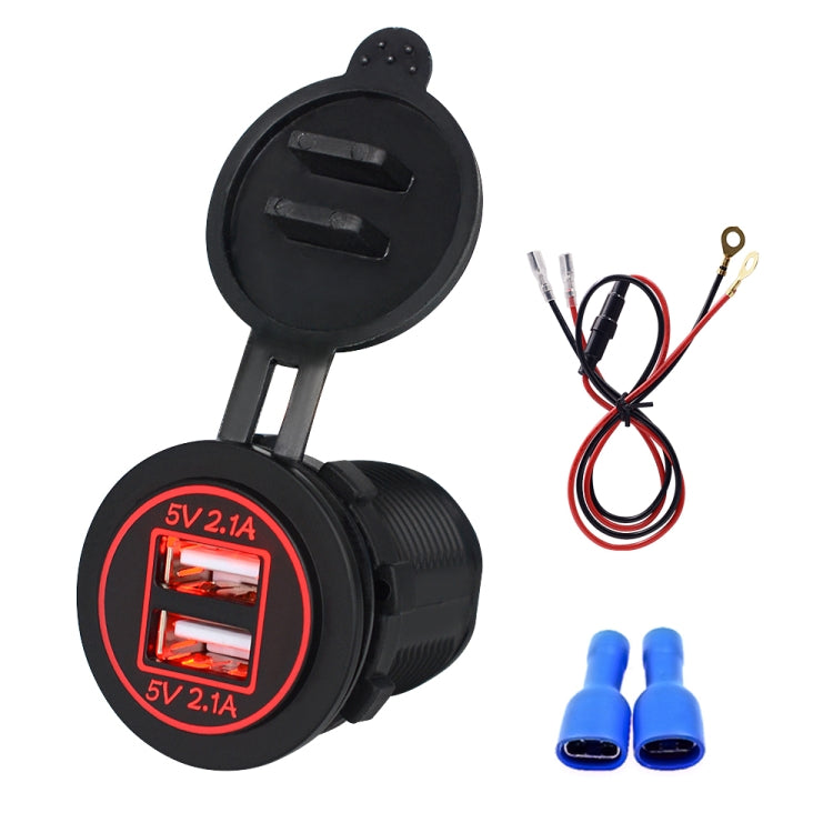 Universal Car Dual USB Charger Power Outlet Adapter 4.2A 5V IP66 with Aperture + 60cm Cable(Red Light) - DIY Modified Charger by buy2fix | Online Shopping UK | buy2fix