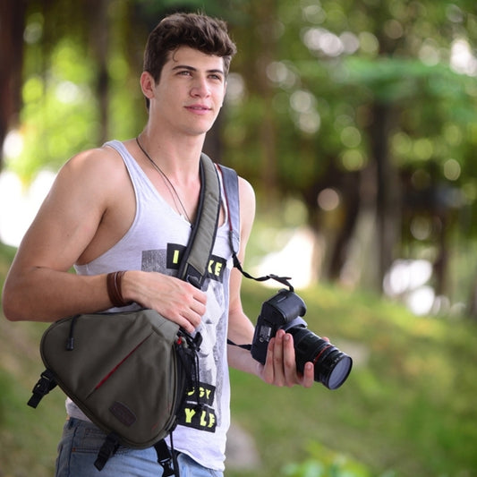 CADEN Triangle Shape Tscope Sling Shoulder Cross Digital Camera Bags Case Soft Bag with Rain Cover for Canon Nikon Sony K1, Size: 36*31*15cm(Army Green) by buy2fix