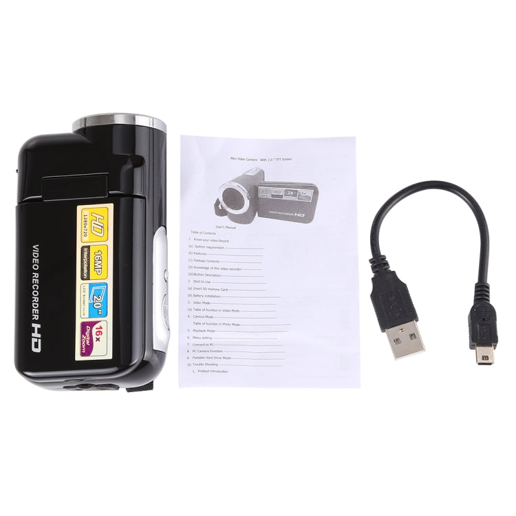 1280x720P HD 16X Digital Zoom 16.0 MP Digital Video Camera Recorder with 2.0 inch LCD Screen(Black) - Video Cameras by buy2fix | Online Shopping UK | buy2fix
