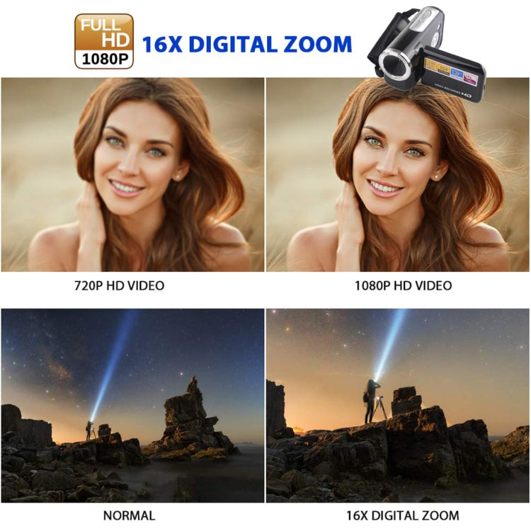 1280x720P HD 16X Digital Zoom 16.0 MP Digital Video Camera Recorder with 2.0 inch LCD Screen(Black) - Video Cameras by buy2fix | Online Shopping UK | buy2fix