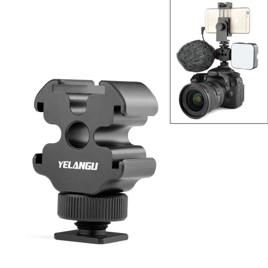 YELANGU YLG0601A A68 3-Head Cold Shoe Mount Adapter Microphone Flash Light Metal Holder Bracket(Black) - Tripod Heads by YELANGU | Online Shopping UK | buy2fix