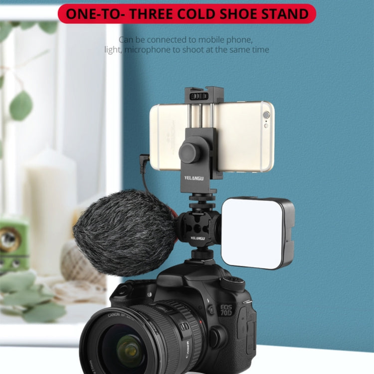 YELANGU YLG0601A A68 3-Head Cold Shoe Mount Adapter Microphone Flash Light Metal Holder Bracket(Black) - Tripod Heads by YELANGU | Online Shopping UK | buy2fix