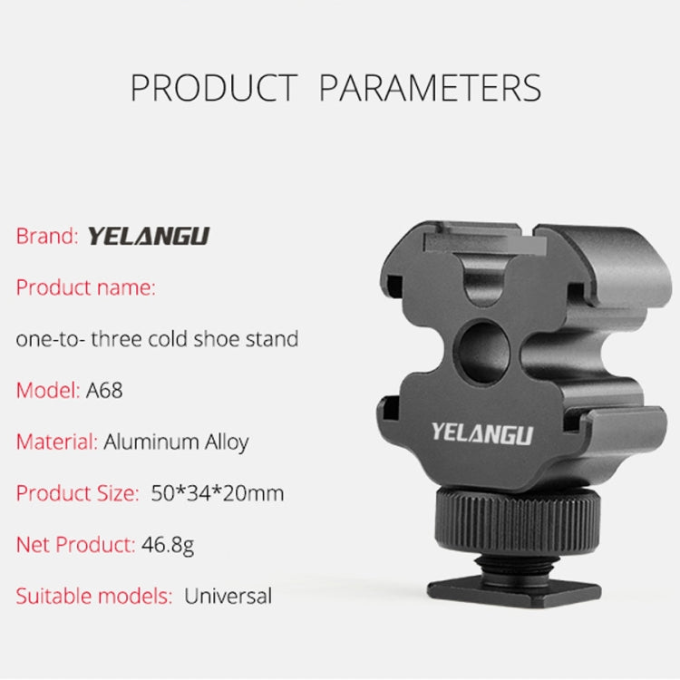 YELANGU YLG0601A A68 3-Head Cold Shoe Mount Adapter Microphone Flash Light Metal Holder Bracket(Black) - Tripod Heads by YELANGU | Online Shopping UK | buy2fix