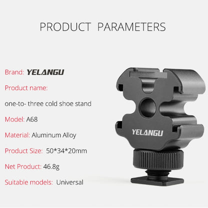 YELANGU YLG0601A A68 3-Head Cold Shoe Mount Adapter Microphone Flash Light Metal Holder Bracket(Black) - Tripod Heads by YELANGU | Online Shopping UK | buy2fix