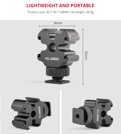 YELANGU YLG0601A A68 3-Head Cold Shoe Mount Adapter Microphone Flash Light Metal Holder Bracket(Black) - Tripod Heads by YELANGU | Online Shopping UK | buy2fix