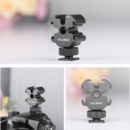 YELANGU YLG0601A A68 3-Head Cold Shoe Mount Adapter Microphone Flash Light Metal Holder Bracket(Black) - Tripod Heads by YELANGU | Online Shopping UK | buy2fix