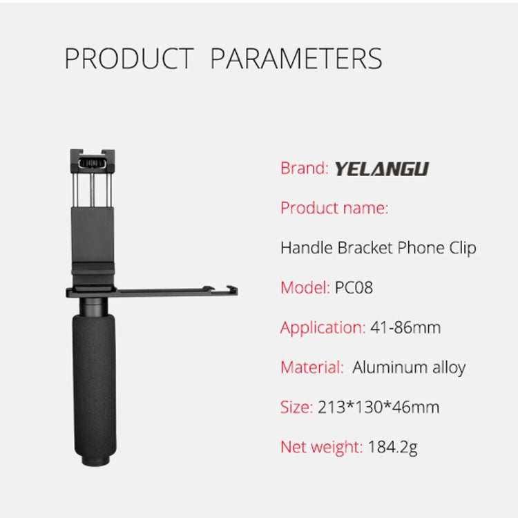 YELANGU PC08 YLG0117A Handheld Grip Holder Bracket with Mobile Phone Metal Clamp (Black) - Hand Held Monopod by YELANGU | Online Shopping UK | buy2fix