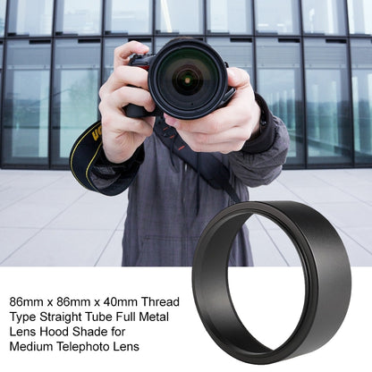 86mm x 86mm x 40mm Thread Type Straight Tube Full Metal Lens Hood Shade for Medium Telephoto Lens - Lens Hood by buy2fix | Online Shopping UK | buy2fix