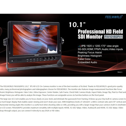 FEELWORLD FW1018SPV1 1920x1200 10.1 inch IPS Screen HD Color LCD Director Camera Field Monitor - On-camera Monitors by FEELWORLD | Online Shopping UK | buy2fix