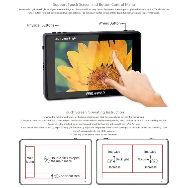 FEELWORLD LUT7 1920x1200 2200 nits 7 inch IPS Screen HDMI 4K Touch Screen Camera Field Monitor - On-camera Monitors by FEELWORLD | Online Shopping UK | buy2fix