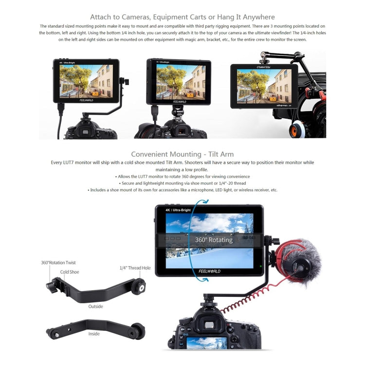 FEELWORLD LUT7 1920x1200 2200 nits 7 inch IPS Screen HDMI 4K Touch Screen Camera Field Monitor - On-camera Monitors by FEELWORLD | Online Shopping UK | buy2fix