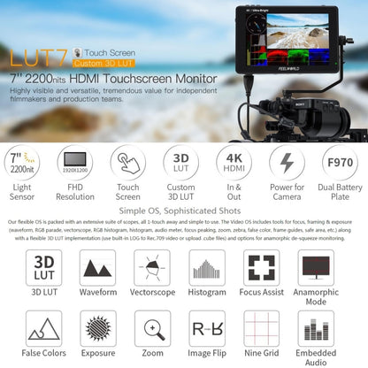 FEELWORLD LUT7 1920x1200 2200 nits 7 inch IPS Screen HDMI 4K Touch Screen Camera Field Monitor - On-camera Monitors by FEELWORLD | Online Shopping UK | buy2fix