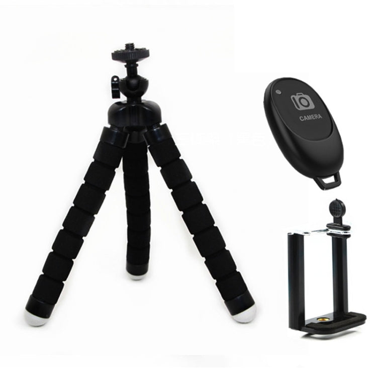 Mini Octopus Flexible Foam Tripod Holder with Phone Clamp & Remote Control(Black) - Stand by buy2fix | Online Shopping UK | buy2fix