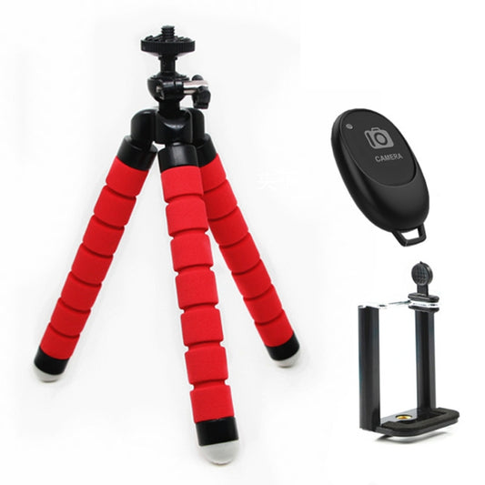 Mini Octopus Flexible Foam Tripod Holder with Phone Clamp & Remote Control (Red) - Stand by buy2fix | Online Shopping UK | buy2fix