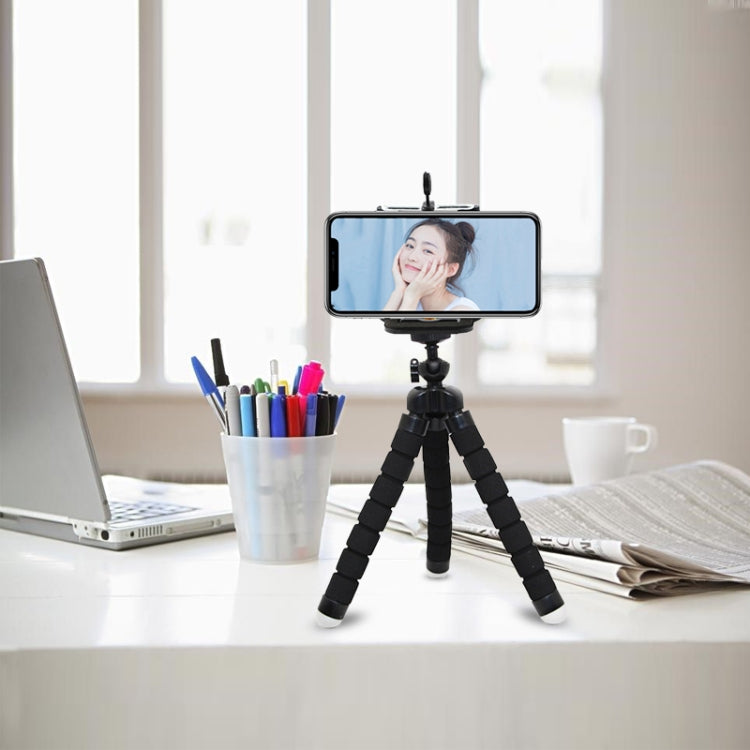Mini Octopus Flexible Foam Tripod Holder with Phone Clamp & Remote Control(Black) - Stand by buy2fix | Online Shopping UK | buy2fix