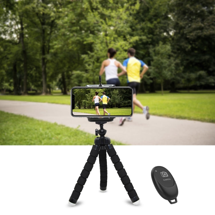 Mini Octopus Flexible Foam Tripod Holder with Phone Clamp & Remote Control(Black) - Stand by buy2fix | Online Shopping UK | buy2fix