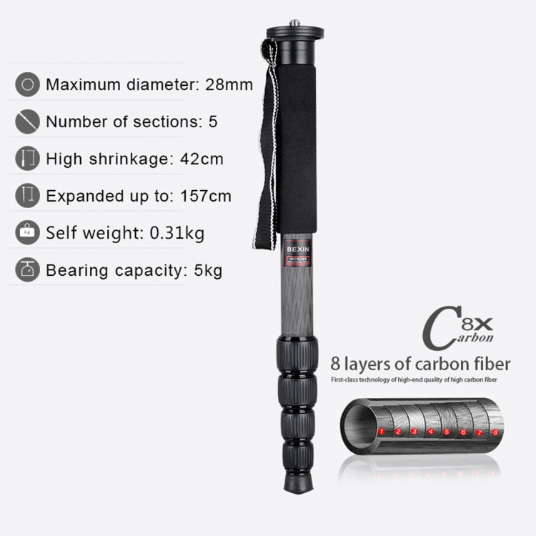 BEXIN MCS285 Portable Travel Outdoor DSLR Camera Carbon Fiber Monopod Holder (Black) - Monopods by BEXIN | Online Shopping UK | buy2fix