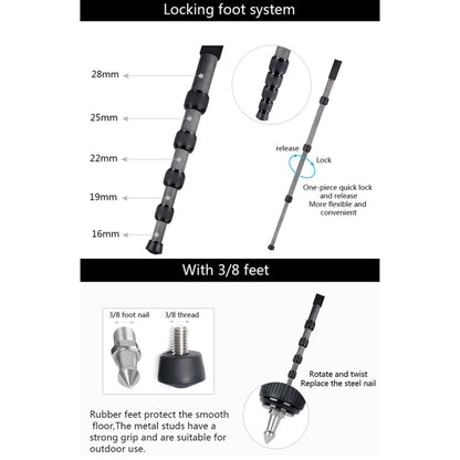 BEXIN MCS285 Portable Travel Outdoor DSLR Camera Carbon Fiber Monopod Holder (Black) - Monopods by BEXIN | Online Shopping UK | buy2fix