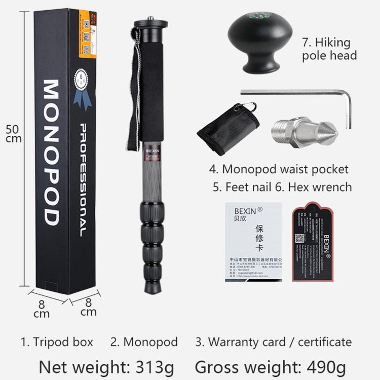 BEXIN MCS285 Portable Travel Outdoor DSLR Camera Carbon Fiber Monopod Holder (Black) - Monopods by BEXIN | Online Shopping UK | buy2fix