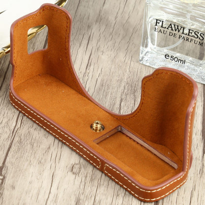 1/4 inch Thread PU Leather Camera Half Case Base for FUJIFILM X100V (Brown) - Half Case by buy2fix | Online Shopping UK | buy2fix