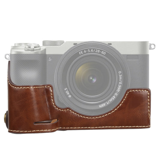1/4 inch Thread PU Leather Camera Half Case Base for Sony ILCE-7C/A7C (Coffee) - Half Case by buy2fix | Online Shopping UK | buy2fix