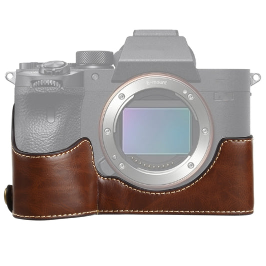 1/4 inch Thread PU Leather Camera Half Case Base for Sony ILCE-7RM4 / A7RM4 / A7R IV (Coffee) - Half Case by buy2fix | Online Shopping UK | buy2fix