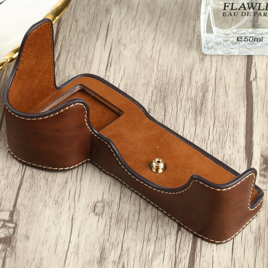 1/4 inch Thread PU Leather Camera Half Case Base for Sony ILCE-7RM4 / A7RM4 / A7R IV (Coffee) - Half Case by buy2fix | Online Shopping UK | buy2fix