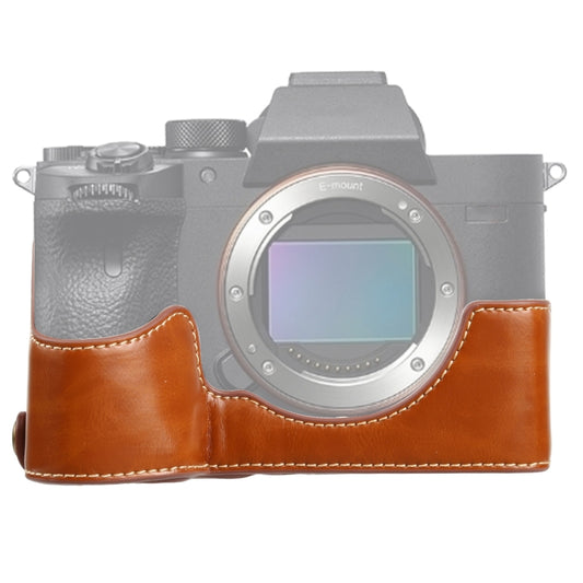 1/4 inch Thread PU Leather Camera Half Case Base for Sony ILCE-7RM4 / A7RM4 / A7R IV (Brown) - Half Case by buy2fix | Online Shopping UK | buy2fix