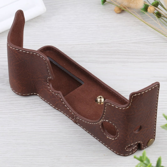 1/4 inch Thread Litchi Texture PU Leather Camera Half Case Base for FUJIFILM X-T4 (Coffee) - Half Case by buy2fix | Online Shopping UK | buy2fix