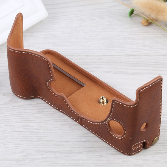 1/4 inch Thread Litchi Texture PU Leather Camera Half Case Base for FUJIFILM X-T4 (Brown) - Half Case by buy2fix | Online Shopping UK | buy2fix