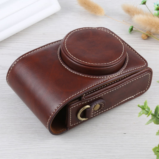 Vertical Flip Full Body Camera PU Leather Case Bag with Strap for Ricoh GR III / GRII, Sony ZV-1 / DSC-RX100M7 / RX100M6 / RX100M5 / RX100M2 (Coffee) by buy2fix
