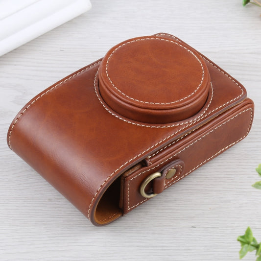Vertical Flip Full Body Camera PU Leather Case Bag with Strap for Ricoh GR III / GRII, Sony ZV-1 / DSC-RX100M7 / RX100M6 / RX100M5 / RX100M2 (Brown) by buy2fix