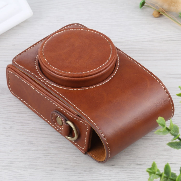 Vertical Flip Full Body Camera PU Leather Case Bag with Strap for Ricoh GR III / GRII, Sony ZV-1 / DSC-RX100M7 / RX100M6 / RX100M5 / RX100M2 (Brown) by buy2fix