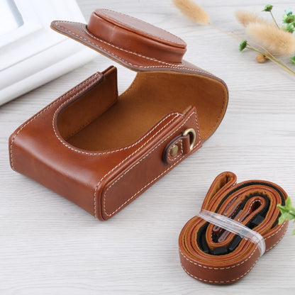 Vertical Flip Full Body Camera PU Leather Case Bag with Strap for Ricoh GR III / GRII, Sony ZV-1 / DSC-RX100M7 / RX100M6 / RX100M5 / RX100M2 (Brown) by buy2fix