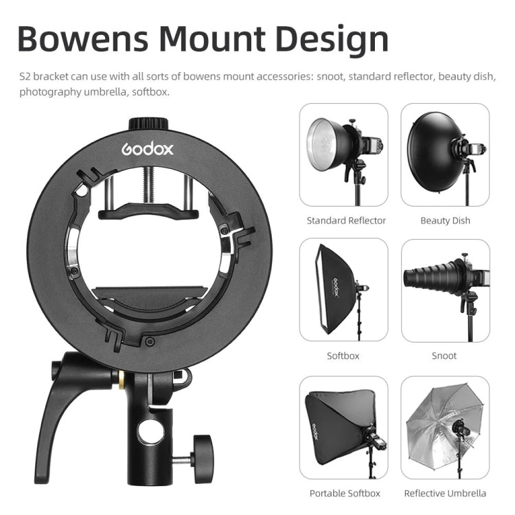 Godox S2 Speedlite S-Type Bracket Bowens Mount Flash S-type Holder Bracket (Black) - Stand Bracket by Godox | Online Shopping UK | buy2fix