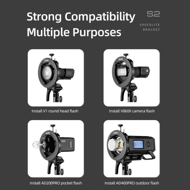 Godox S2 Speedlite S-Type Bracket Bowens Mount Flash S-type Holder Bracket (Black) - Stand Bracket by Godox | Online Shopping UK | buy2fix