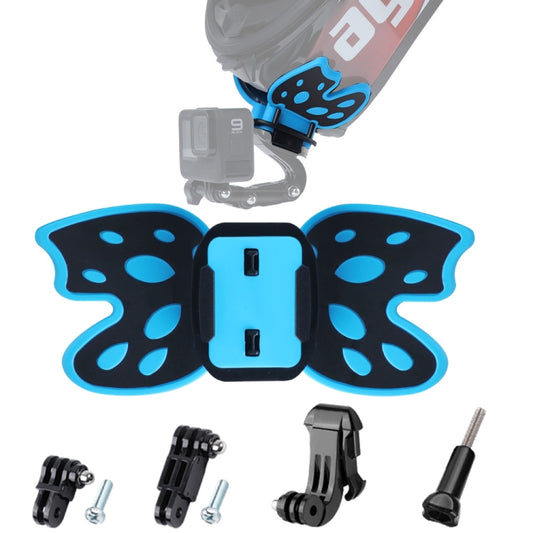 Butterfly Helmet Mount Adapter with 3-Way Pivot Arm & J-Hook Buckle & Long Screw for GoPro, Insta360, DJI and Other Action Cameras (Blue) - Helmet Mount by buy2fix | Online Shopping UK | buy2fix