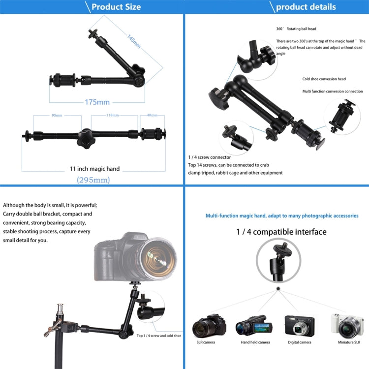 11 inch Adjustable Friction Articulating Magic Arm + Large Claws Clips - Camera Gimbal by buy2fix | Online Shopping UK | buy2fix