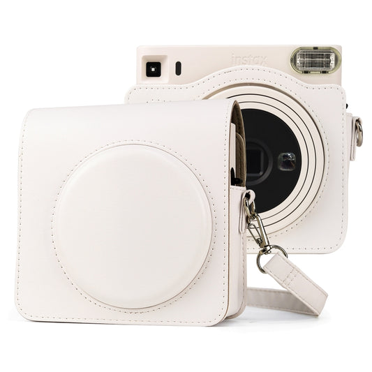 Full Body PU Leather Case Camera  Bag with Strap for FUJIFILM instax Square SQ1 (White) - Leather Bag by buy2fix | Online Shopping UK | buy2fix