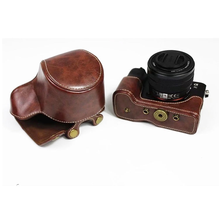 Full Body Camera PU Leather Case Bag for Sony LCE-7C / Alpha 7C / A7C 28-60mm / 40.5mm Lens(Coffee) - Leather Bag by buy2fix | Online Shopping UK | buy2fix