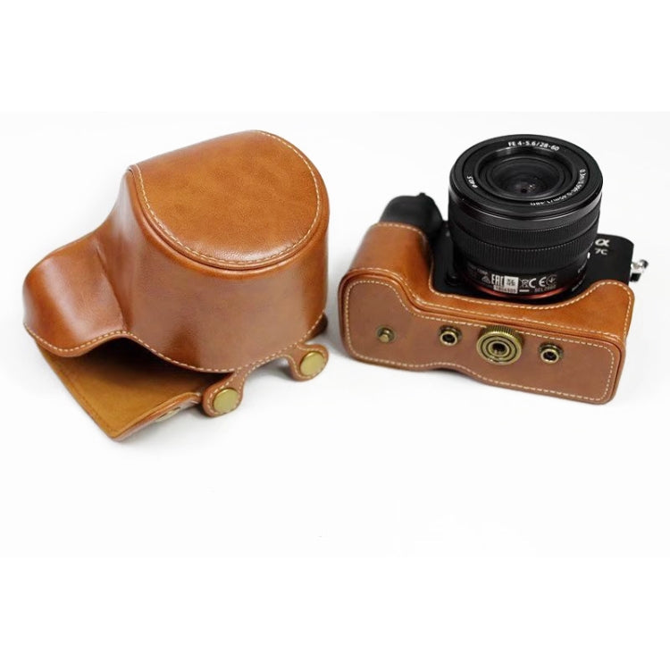 Full Body Camera PU Leather Case Bag for Sony LCE-7C / Alpha 7C / A7C 28-60mm / 40.5mm Lens(Brown) - Leather Bag by buy2fix | Online Shopping UK | buy2fix