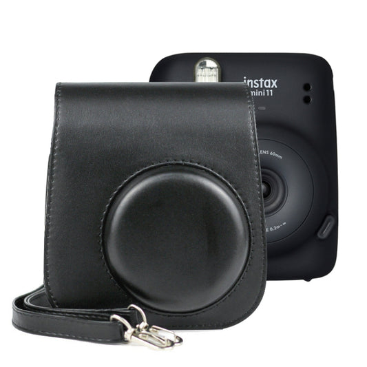 Solid Color Full Body Camera Leather Case Bag with Strap for FUJIFILM Instax mini 11 (Black) - Leather Bag by buy2fix | Online Shopping UK | buy2fix