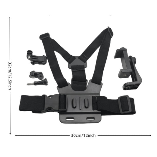 Adjustable Body Mount Belt Chest Strap with Phone Clamp & S-type Adapter & J Hook Mount & Long Screw for GoPro, Insta360, DJI and Other Action Cameras, Smartphones(Black) - Chest Belt by buy2fix | Online Shopping UK | buy2fix