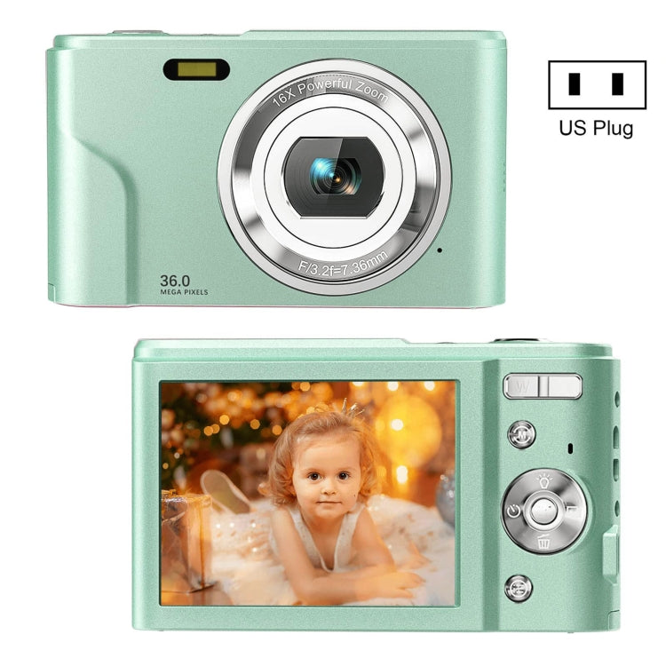 DC311 2.4 inch 36MP 16X Zoom 2.7K Full HD Digital Camera Children Card Camera, US Plug(Green) - Children Cameras by buy2fix | Online Shopping UK | buy2fix