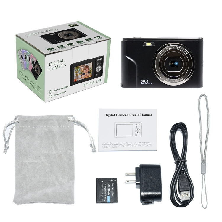 DC311 2.4 inch 36MP 16X Zoom 2.7K Full HD Digital Camera Children Card Camera, EU Plug(Black) - Children Cameras by buy2fix | Online Shopping UK | buy2fix