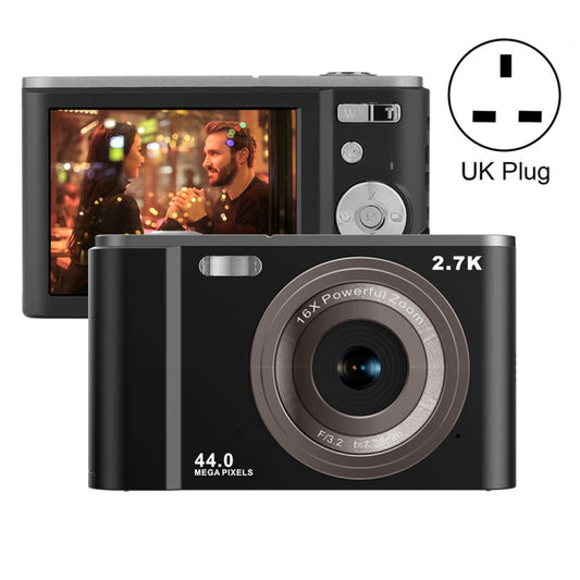 DC302 2.88 inch 44MP 16X Zoom 2.7K Full HD Digital Camera Children Card Camera, UK Plug (Black) - Children Cameras by buy2fix | Online Shopping UK | buy2fix