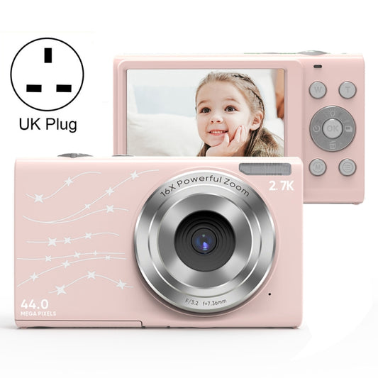 DC402 2.4 inch 44MP 16X Zoom 2.7K Full HD Digital Camera Children Card Camera, UK Plug (Pink) - Children Cameras by buy2fix | Online Shopping UK | buy2fix