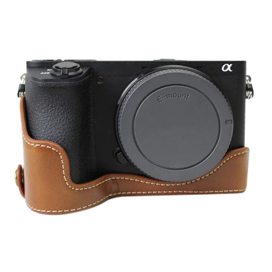 1/4 inch Thread PU Leather Camera Half Case Base for Sony ILCE-A6500 / A6500 (Brown) - Half Case by buy2fix | Online Shopping UK | buy2fix